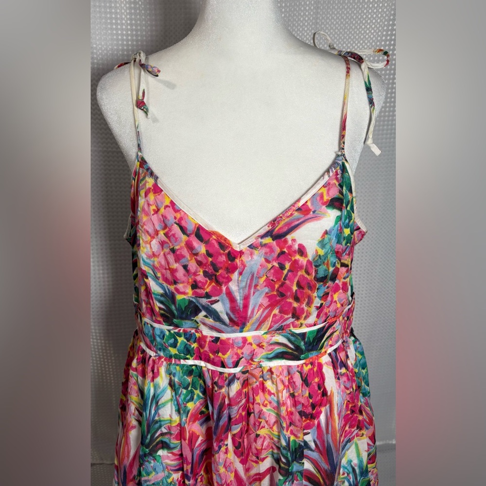 J Crew 10 Pink & White Ratti Pineapple Print Lined Cotton Sundress - Picture 2 of 11